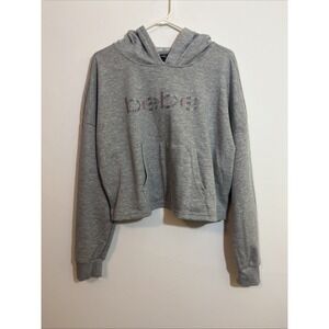 Bebe Sport Boxy Crop Hoodie XL Y2K Gray‎ with Bling Spellout Vintage